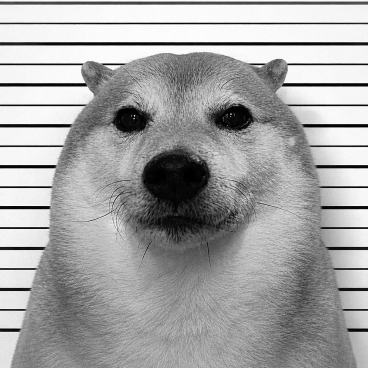 Prison Dog photographed against the height chart